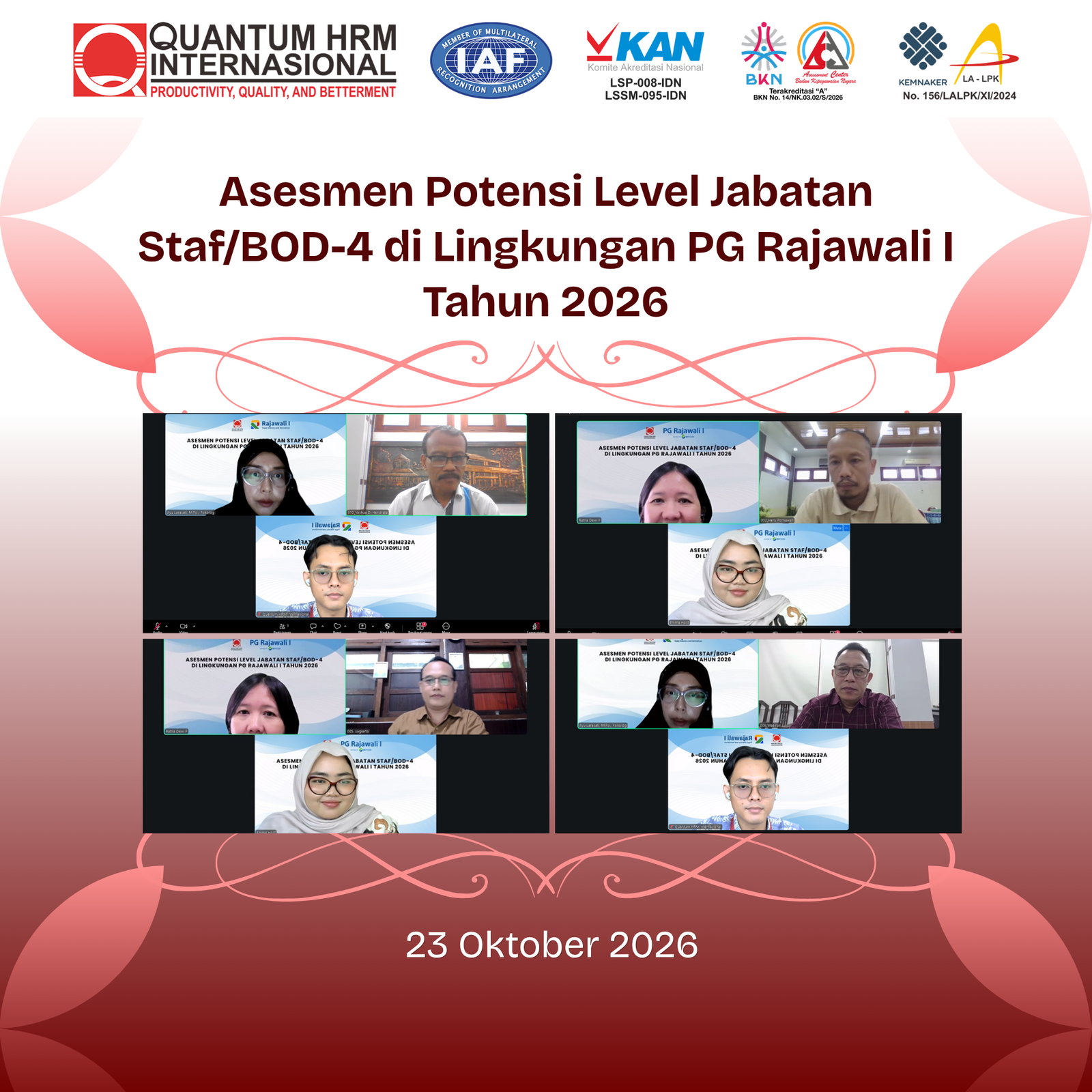Asesmen Potensi Level Jabatan Staf/BOD-4 di Lingkungan PG Rajawali I Tahun 2026