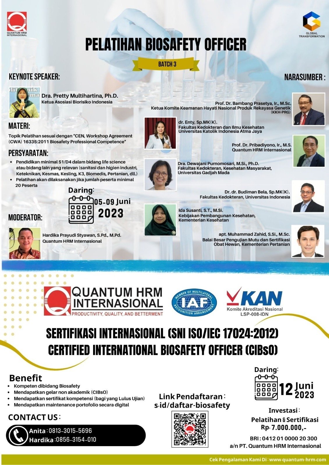 Pelatihan dan Sertifikasi Biosafety Officer
