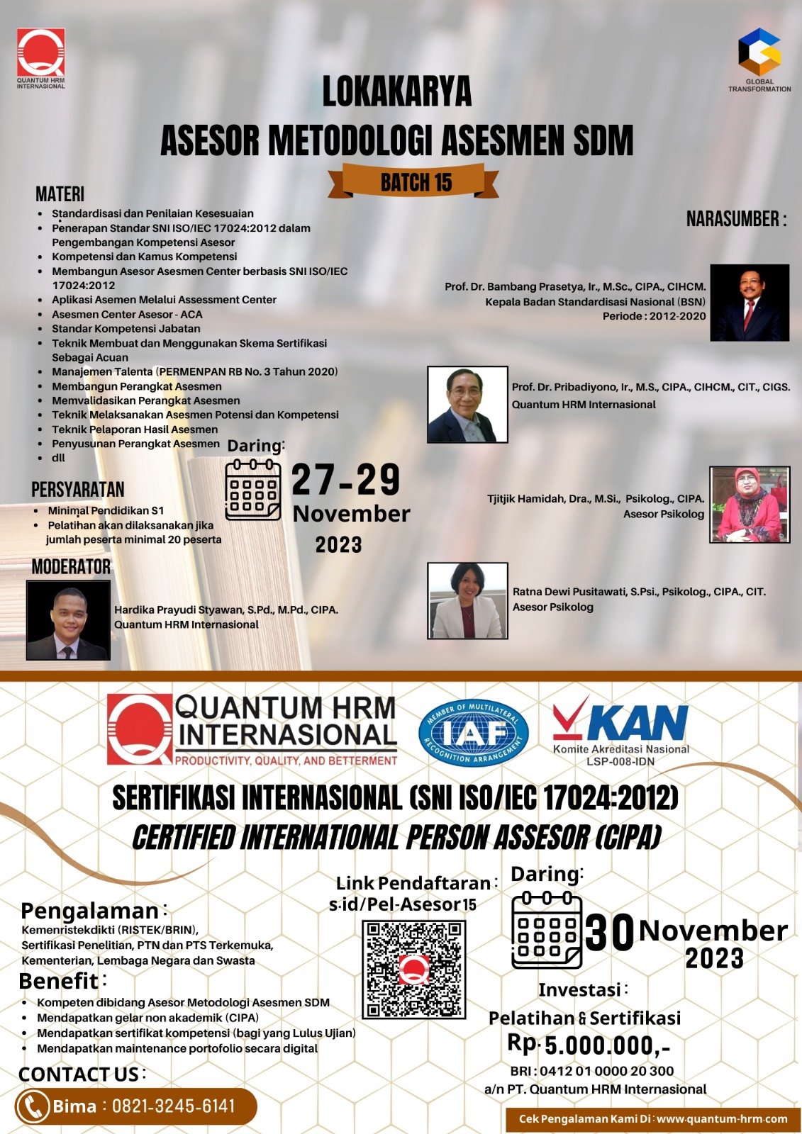 Pelatihan dan Sertifikasi Asesor Metodologi Asesmen SDM Batch 15
